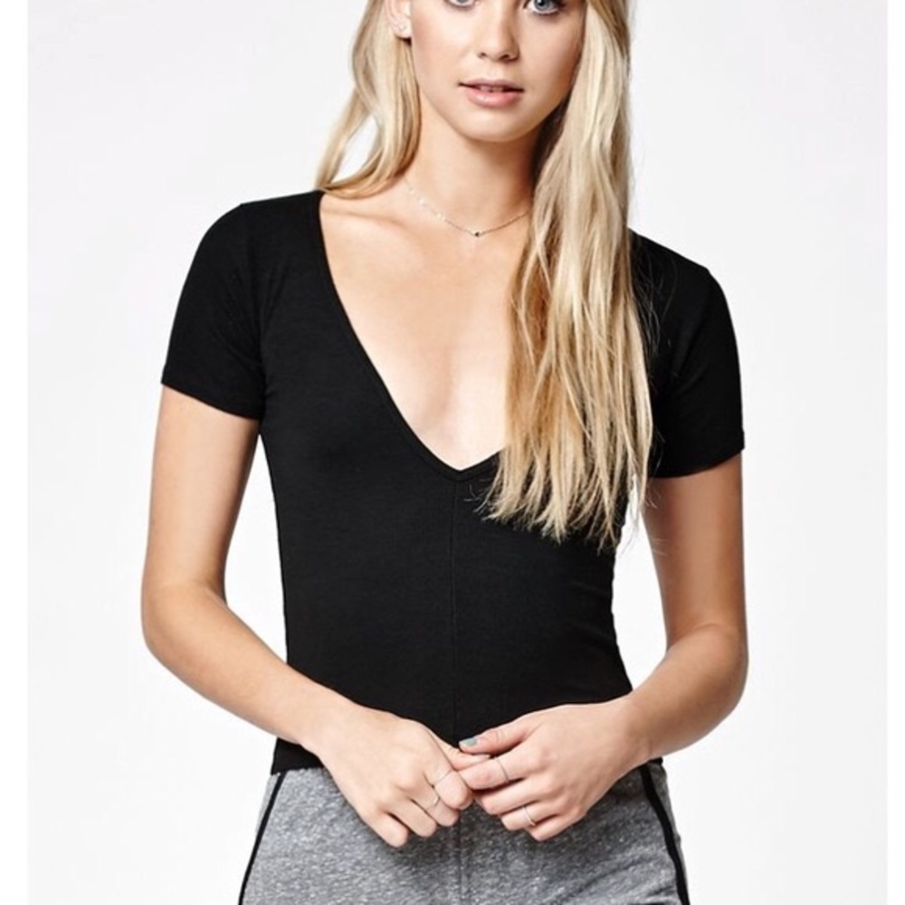 Brandy Melville Deep V Neck Black Cropped tee